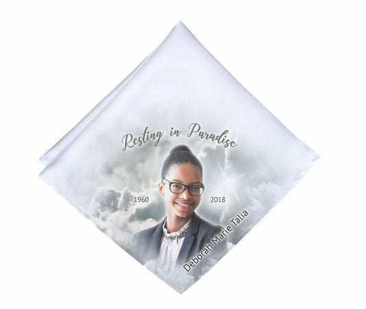 Grayscale Skies Personalized Memorial Handkerchief.