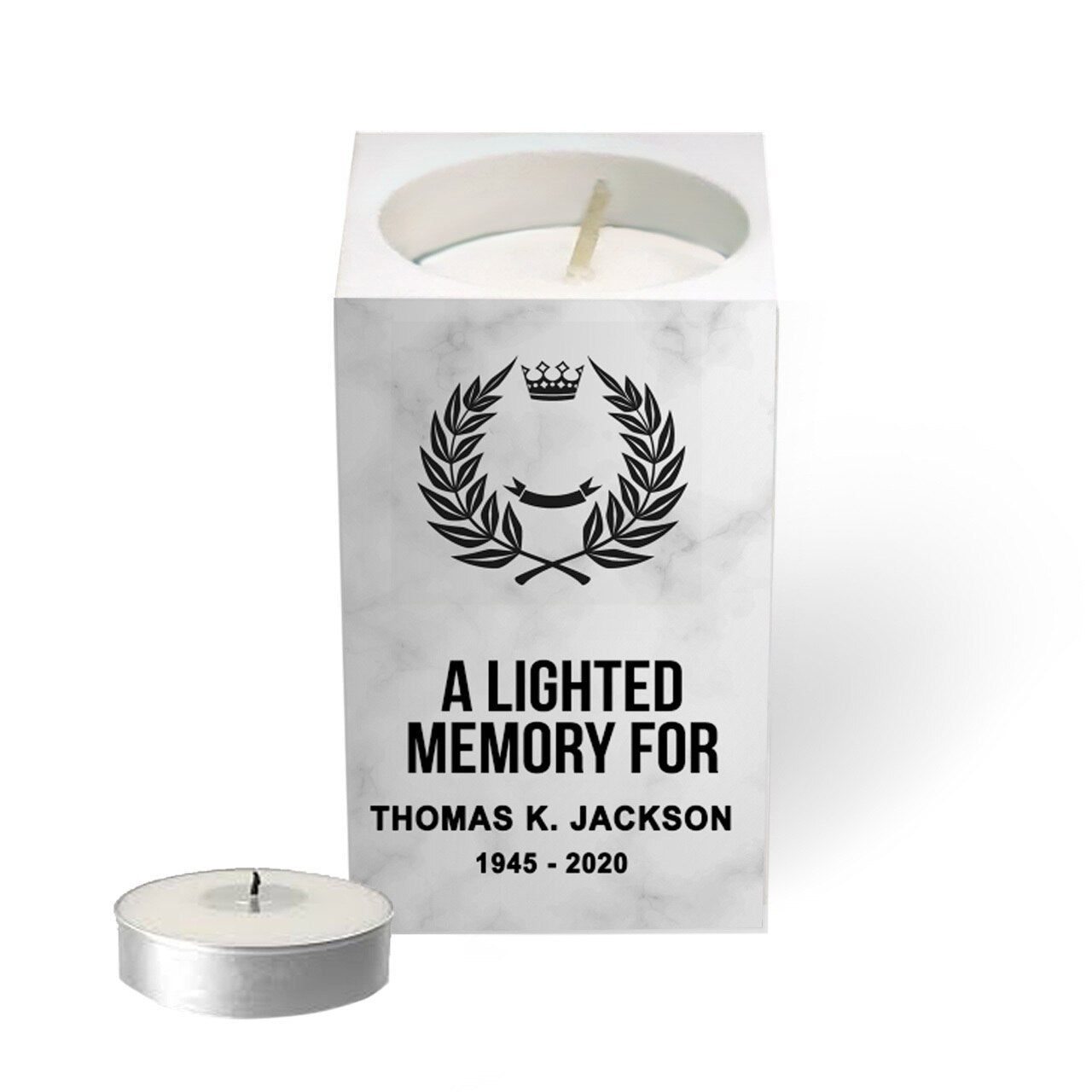 Marble Personalized Mini Memorial Tea Light Candle Holder.