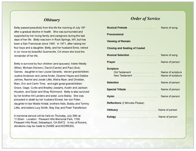 Tranquil Funeral Program Template.