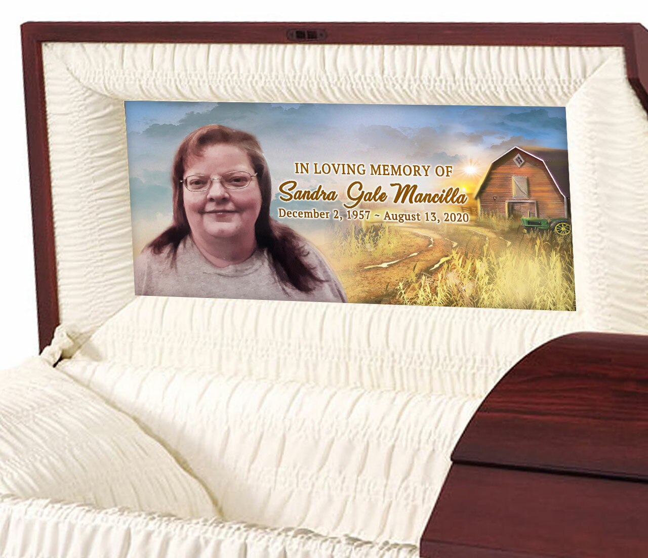 Country Barn Personalized Casket Panel Insert.