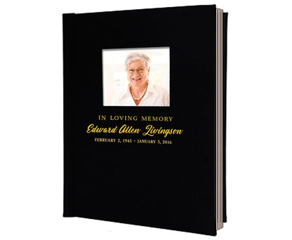Classic Portrait Foil Stamped Funeral Guest Book With Photo.