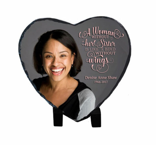 Small Heart Shape Memorial Slate Stone Plaque with Stand.