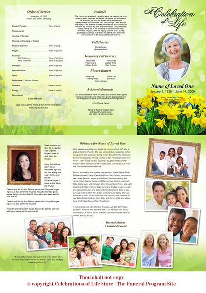 Daffodils Trifold Funeral Brochure Template.