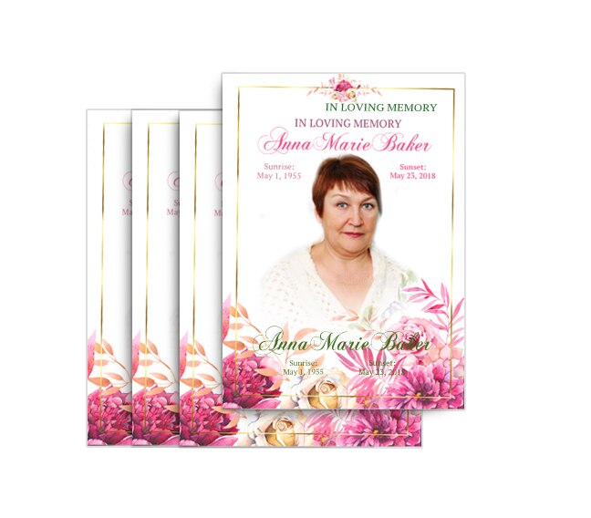 Pink Flowers Funeral Postcard Design & Print (Pack of 50).