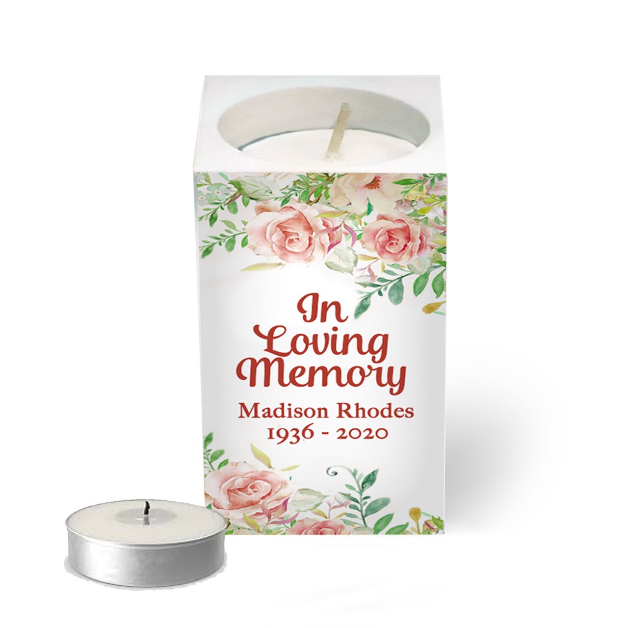 Spring Floral Personalized Mini Memorial Tea Light Candle Holder.