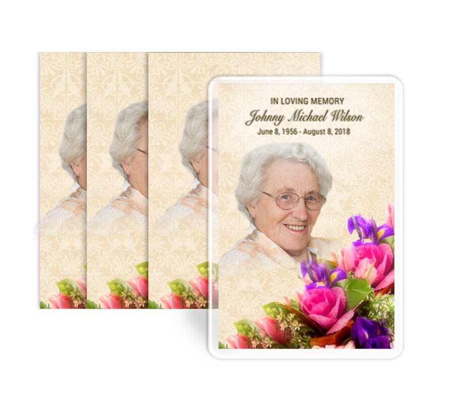 Golden Bouquet Funeral Prayer Card Design & Print (Pack of 50).