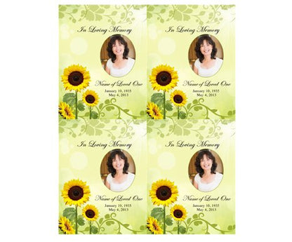 Sunflower Small Memorial Card Template.