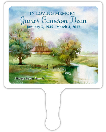 Countryside All-In-One Plastic Memorial Hand Fan (Pack of 10).
