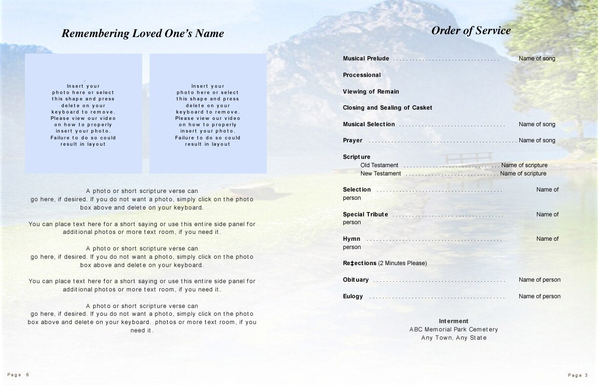 Reflection Funeral Booklet Template.