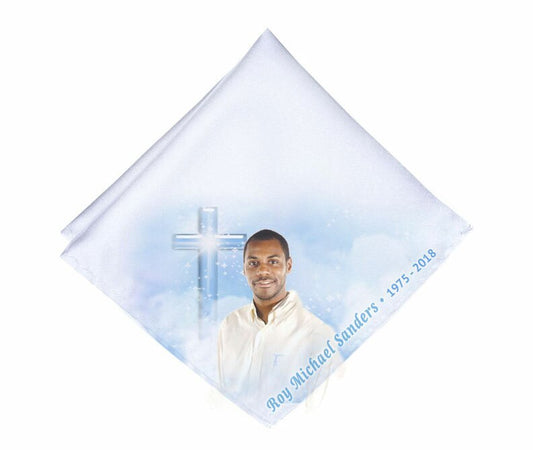 Adoration Cross Personalized Memorial Handkerchief.