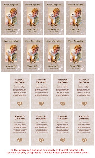 Tan Pet Memorial Cards Design & Print (Pack of 50).