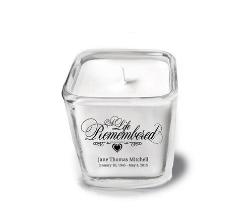 A Life Remembered Glass Cube Memorial Candle.