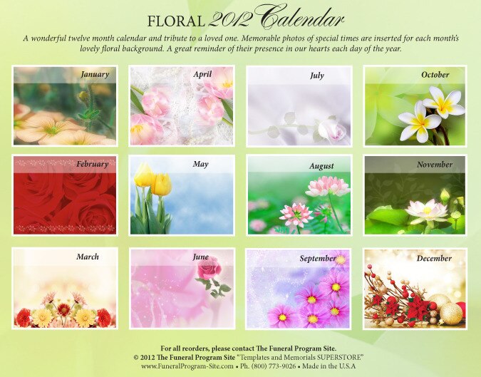 Floral Themed Memorial Calendar.