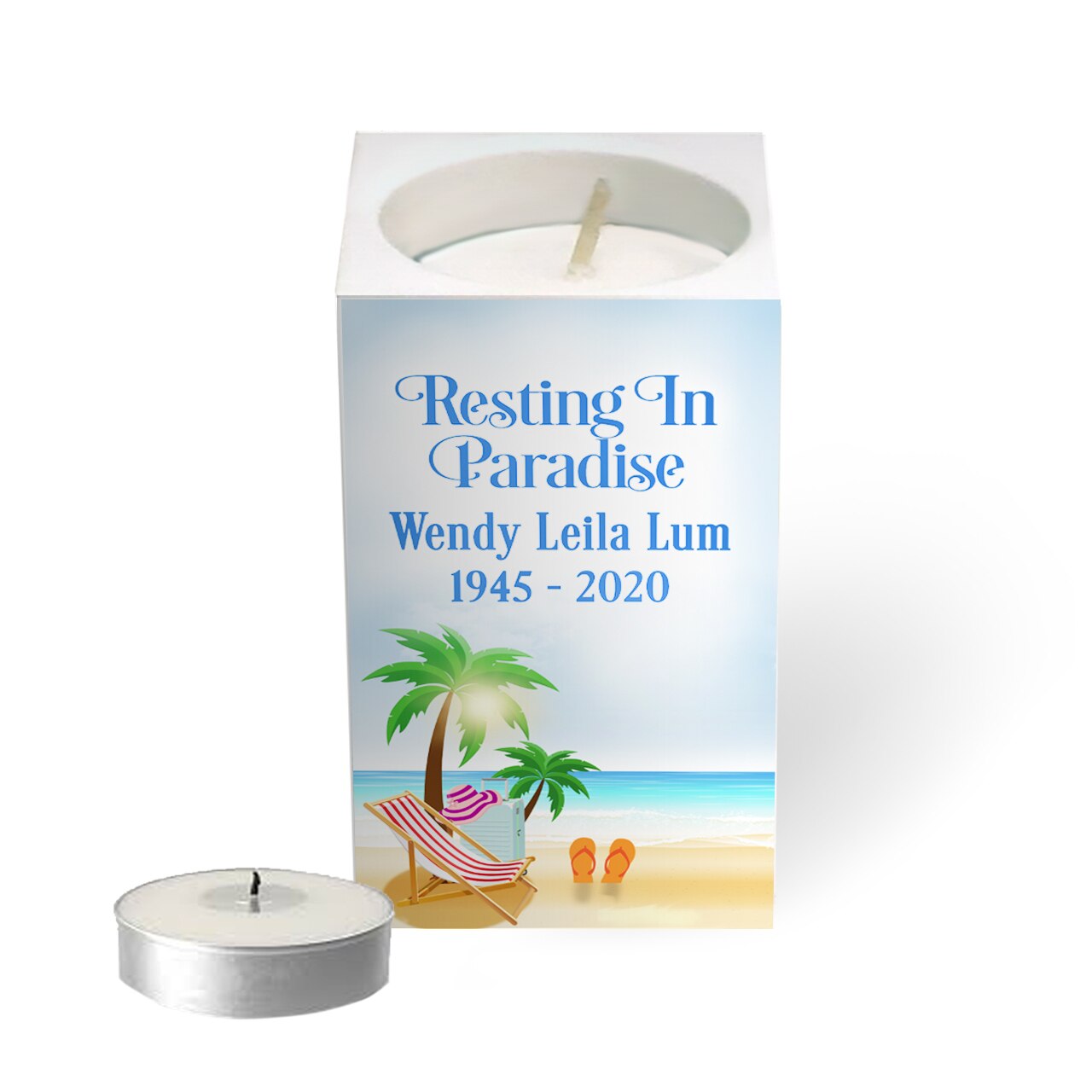 Beach Life Personalized Mini Memorial Tea Light Candle Holder.