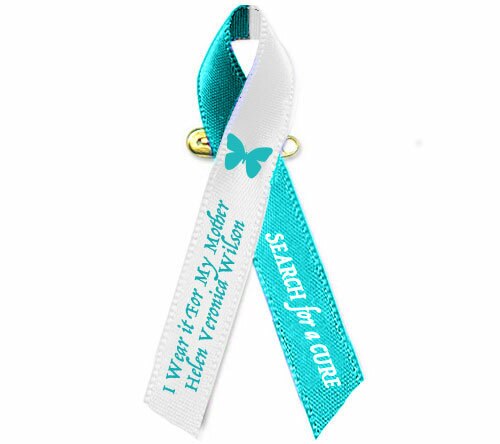 Personalized Cervical Cancer Ribbon (Teal-White) Pack of 10.