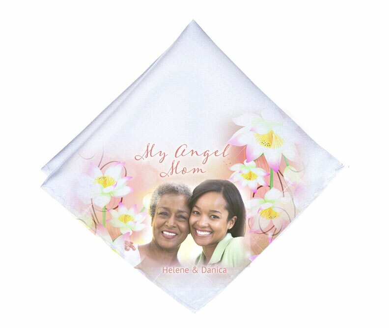 White Blossoms Personalized Memorial Handkerchief.