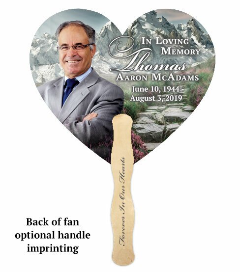 Church Fan Heart Memorial With Wooden Handle Grand Mountain (Pack of 10).