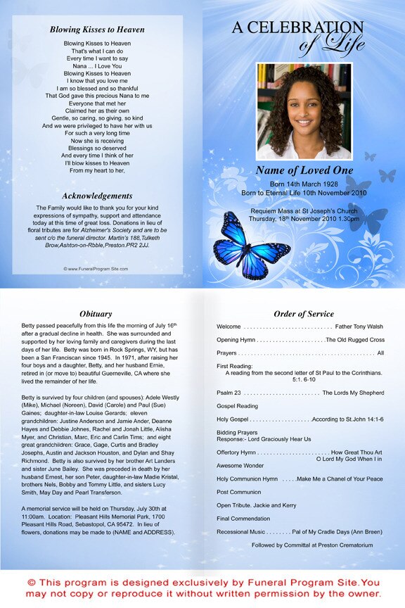 Butterfly A4 Funeral Order of Service Template.