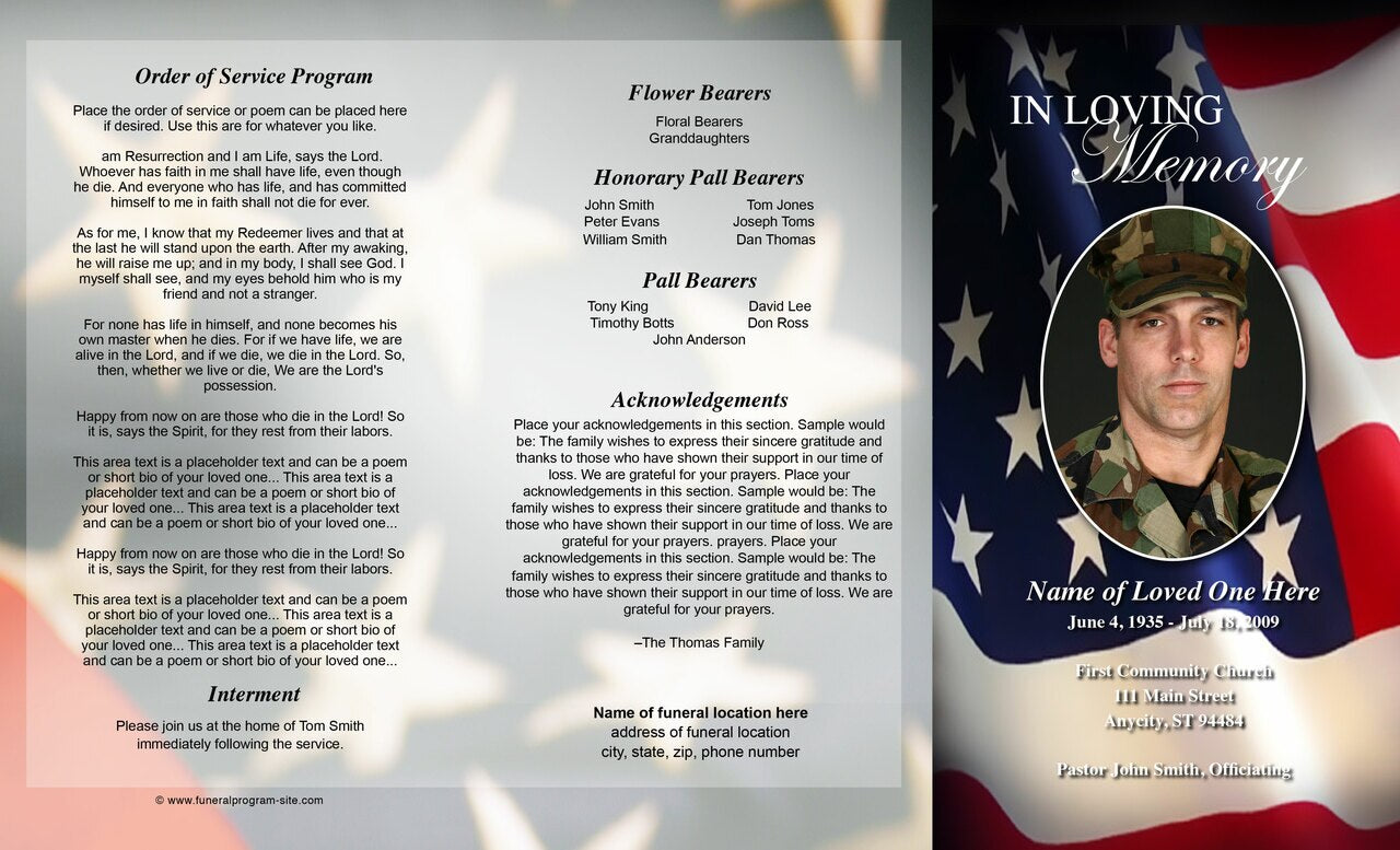 U.S. Flag Trifold Funeral Brochure Template.
