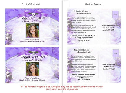 Amethyst Funeral Announcement Template.