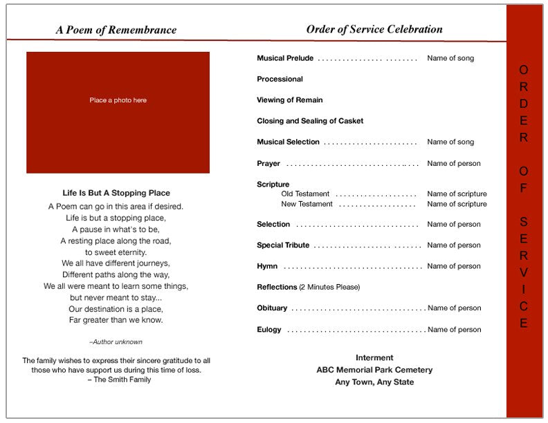 Dynasty 8-Sided Graduated Funeral Program Template.