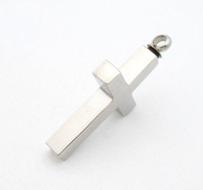 Stainless Steel Cross Urn Pendant Necklace.