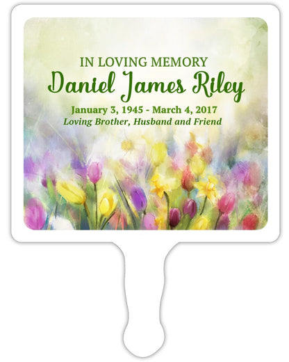 Watercolor All-In-One Plastic Memorial Hand Fan (Pack of 10).