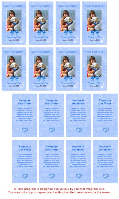 Blue Pet Memorial Cards Design & Print (Pack of 50).