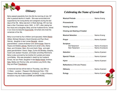 Red Roses Funeral Program Template.