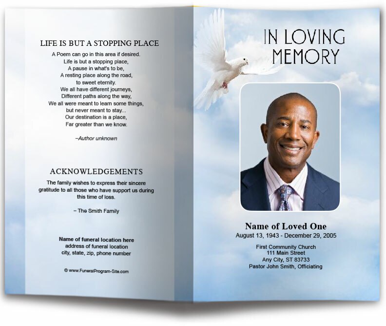 Dove of Peace Funeral Program Template.
