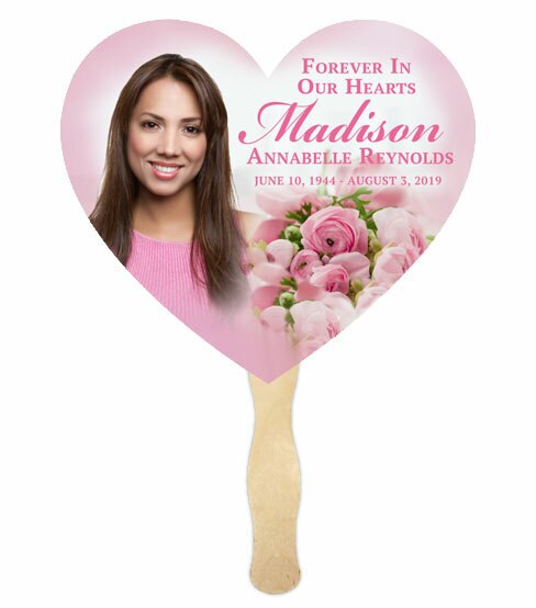 Pink Bouquet Personalized Heart Memorial Fan (Pack of 10).