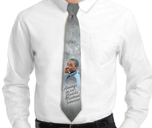 Charcoal In Loving Memory Men's Personalized Neck Tie.