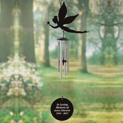 Personalized Fairy Silhouette In Loving Memory Memorial Wind Chime.