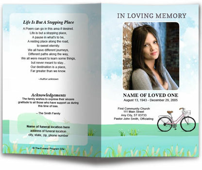 Bicycle Watercolor Funeral Program Template.