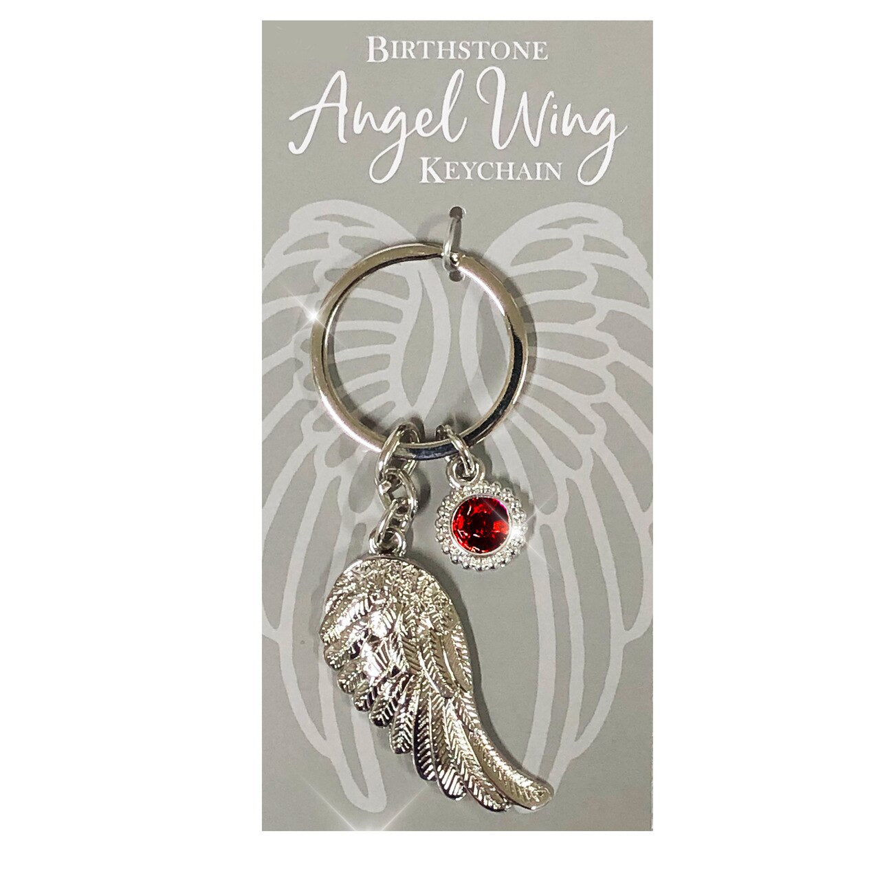 Birthstone Angel Wing Silver Keychain.