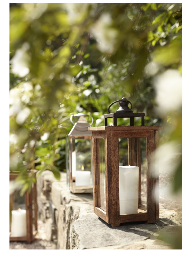 Solid Wood Outdoor Memorial Lantern With Wax Candle.