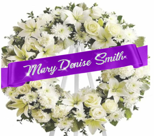 Personalized Name Glitter Funeral Ribbon Banner For Flowers.