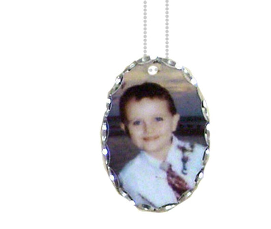 Personalized Oval Charm Florentine Edge In Loving Memory Photo Pendant.