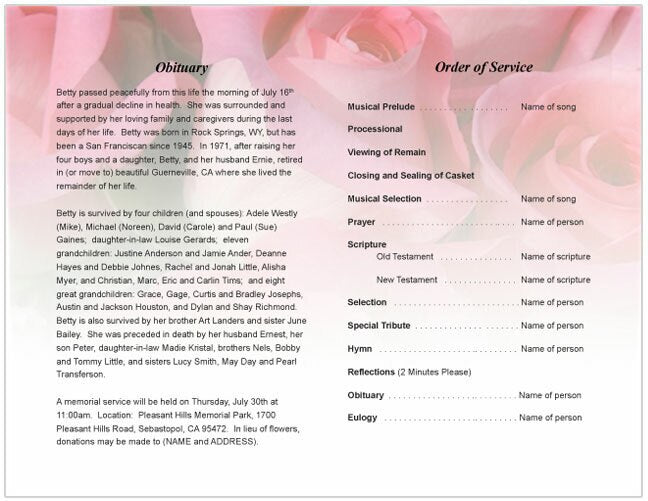 Rosy Funeral Program Template.