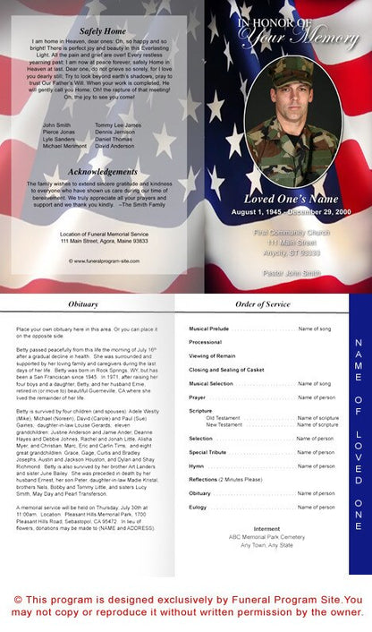 US Flag Letter 4-Sided Graduated Funeral Program Template.