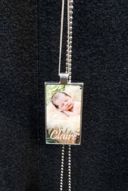 Personalized Rectangle Bezel In Loving Memory Photo Pendant.