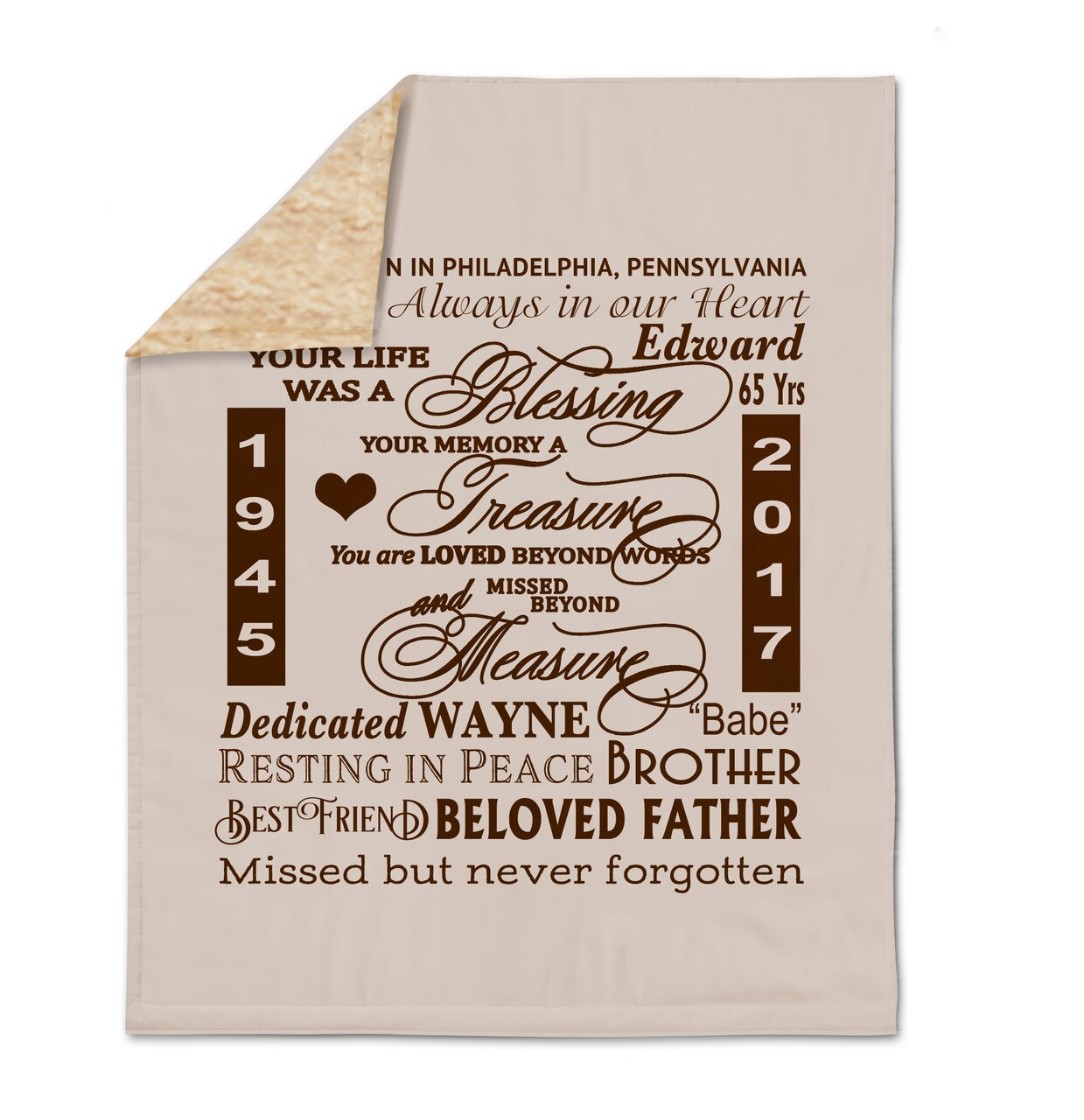 Life Is Blessing Word Art Memorial Ultra Soft Sherpa Lined Blanket Throw.