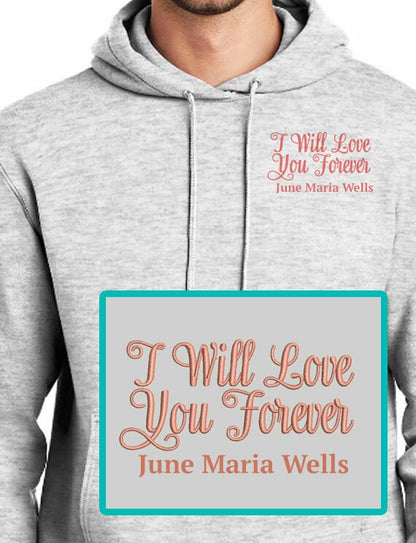 Love Forever Embroidery Fleece Hooded Memorial Sweatshirt (Ladies-Men).