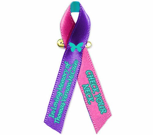 Personalized Thyroid Cancer Ribbon - Pink, Purple, Teal (Pack of 10).