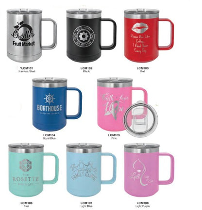 Personalized Funeral Home Stainless Steel Insulated Mug with Slider Lid.
