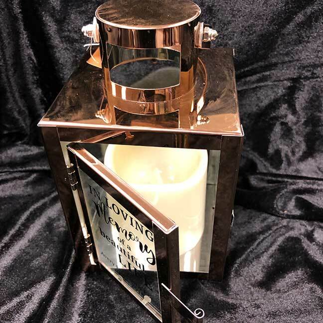 Personalized Beautiful Life Rose Gold Metal Lantern With LED Candle.