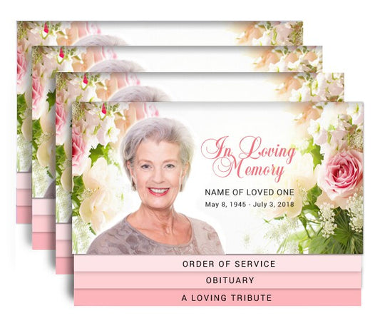 Roses 8-Sided Graduated Bottom Funeral Program Design & Print (Pack of 50).