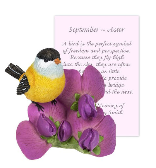 April Sweet Pea and Bird Sympathy Figurine and Card.