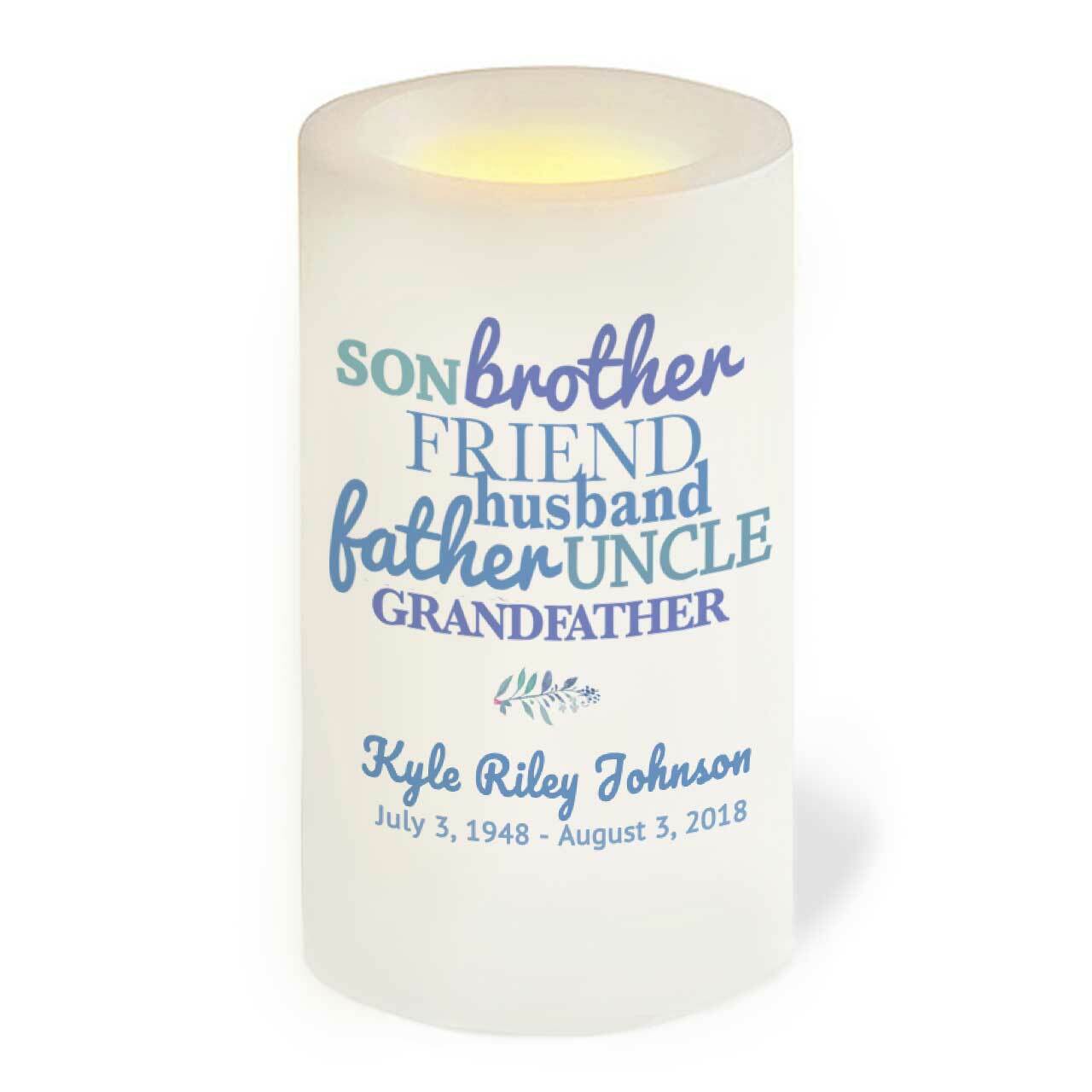 For Him Personalized Flameless LED Memorial Candle.
