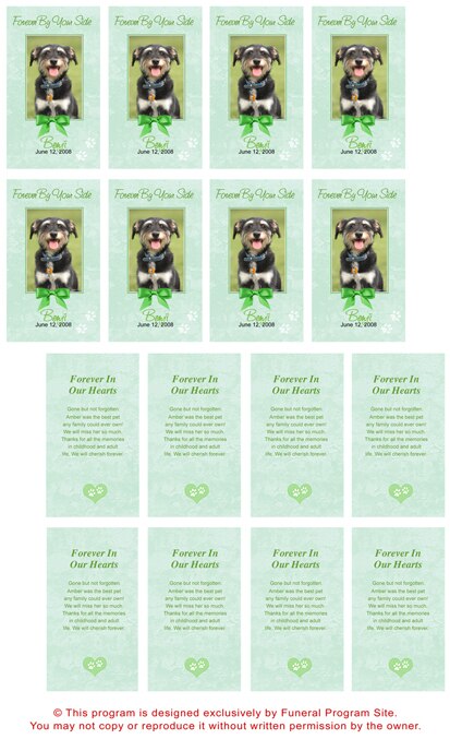 Green Pet Memorial Cards Design & Printing (Pack of 50).